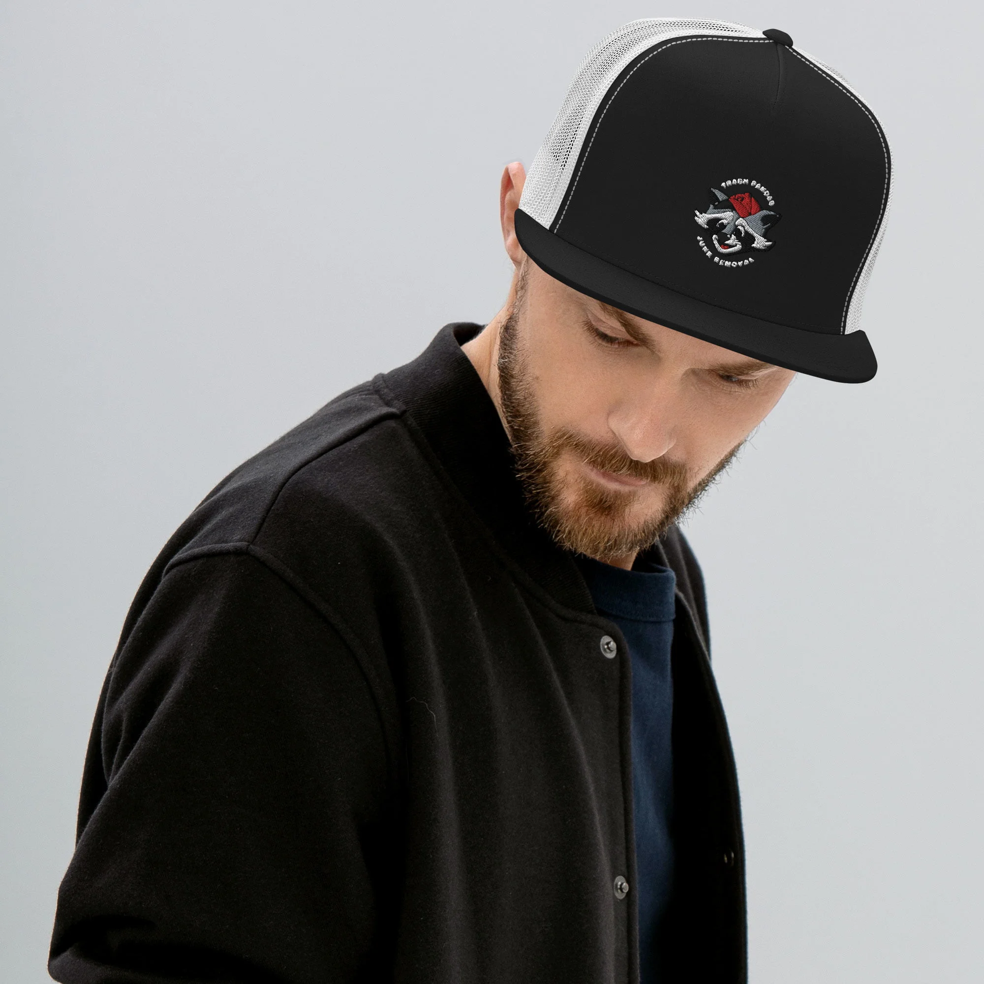 5-panel-trucker-cap-black-white-front-63e3f45367625jpg | Greatest Of All Tees | GOAT