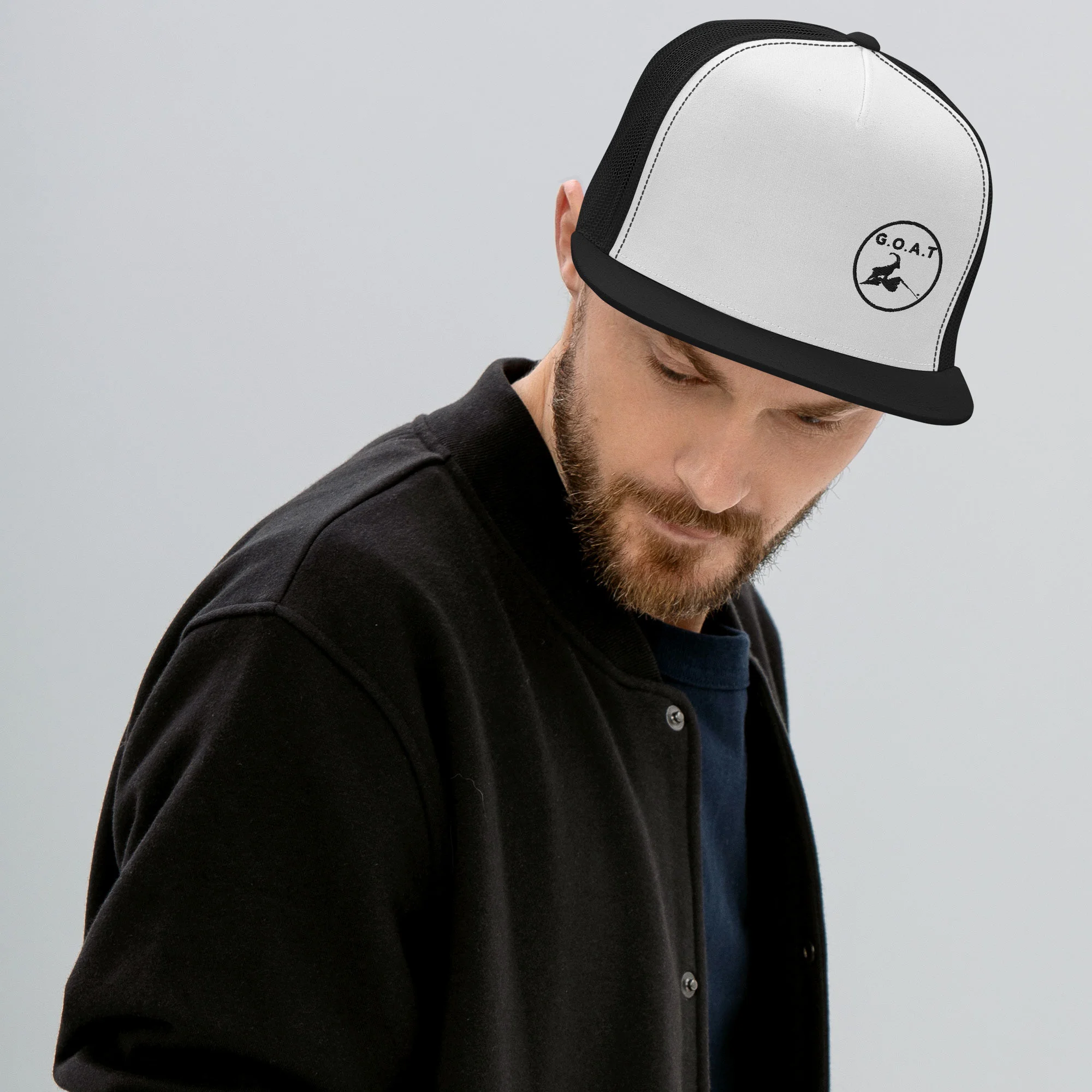 5-panel-trucker-cap-black-white-black-front-66c403cd5e5e2jpg | Greatest Of All Tees | GOAT