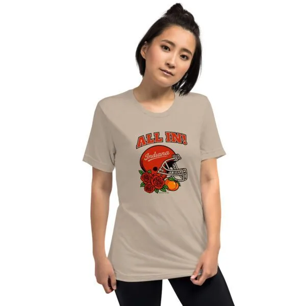 All In Indiana Football Helmet Rose and Peach Tee