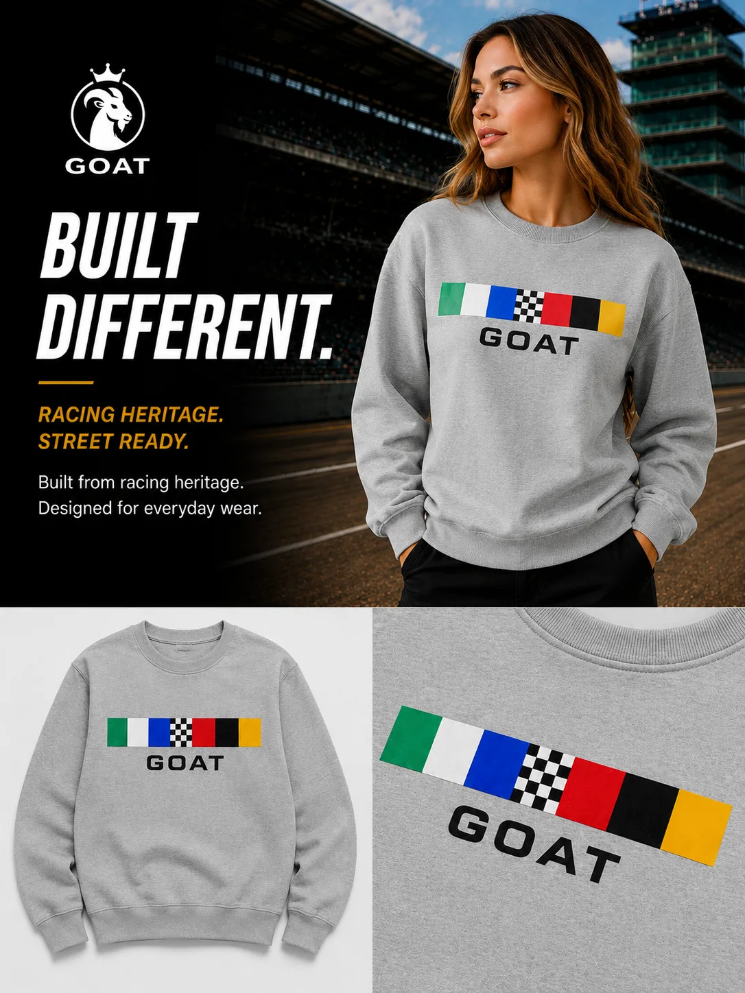 GOAT Indy Racing Stripe Series Crewneck Sweatshirt