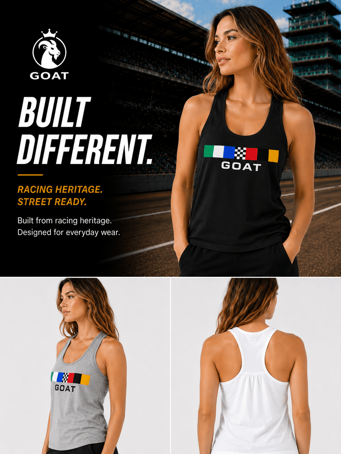 GOAT Indy Racing Stripe Series Racerback Tank Top