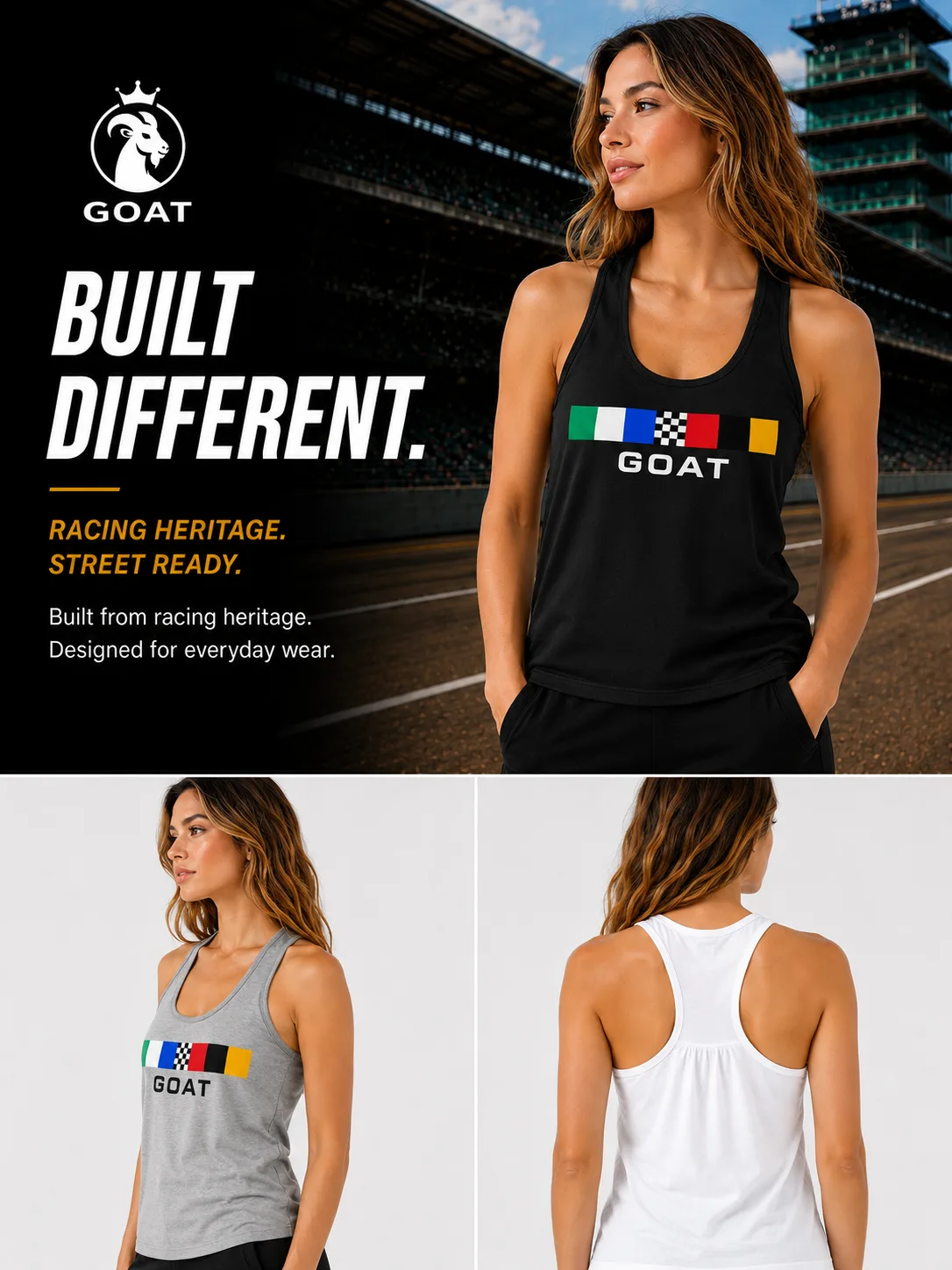 GOAT Indy Racing Stripe Series Racerback Tank Top