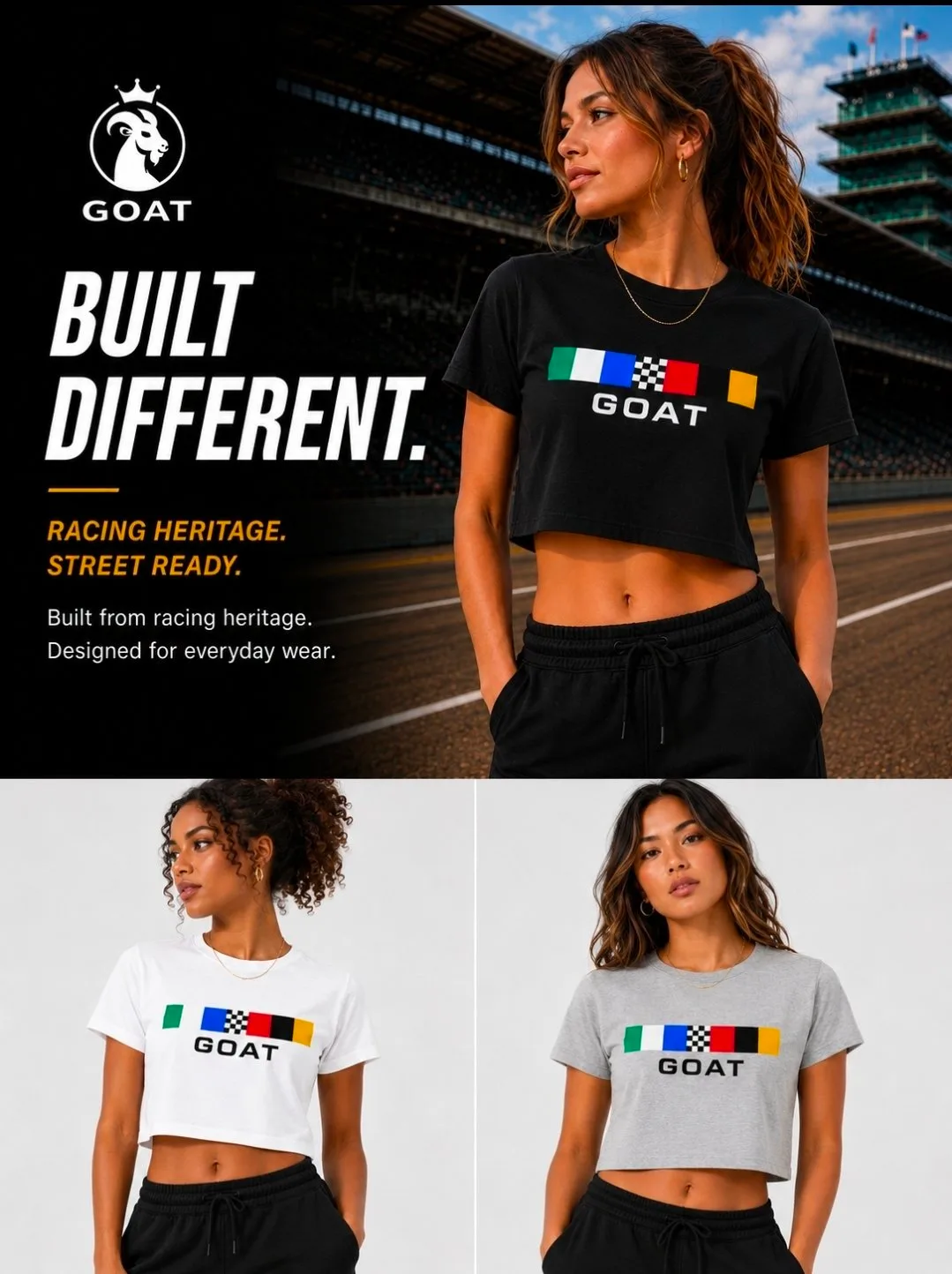 GOAT Indy Racing Stripe Series Crop Top Tee