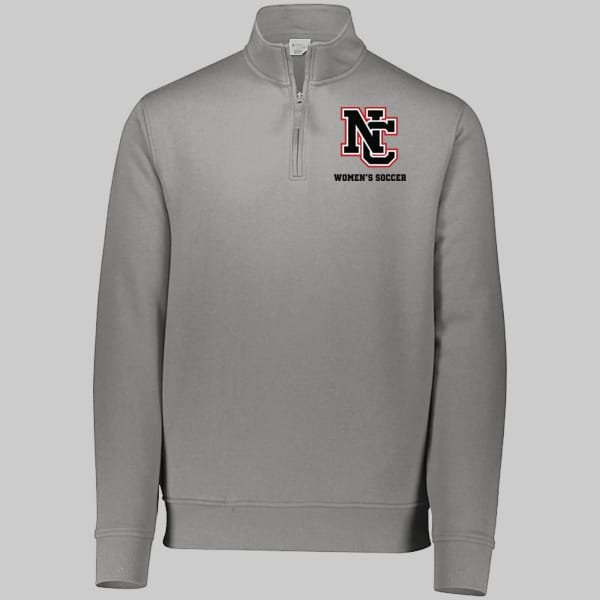 NCWS-Augusta-Sportswear-60-40-Quarter-Zip-Heather-Dark | Greatest Of All Tees | GOAT Gray quarter-zip pullover sweatshirt featuring an NC logo outlined in red with 'WOMEN'S SOCCER' text on the chest.